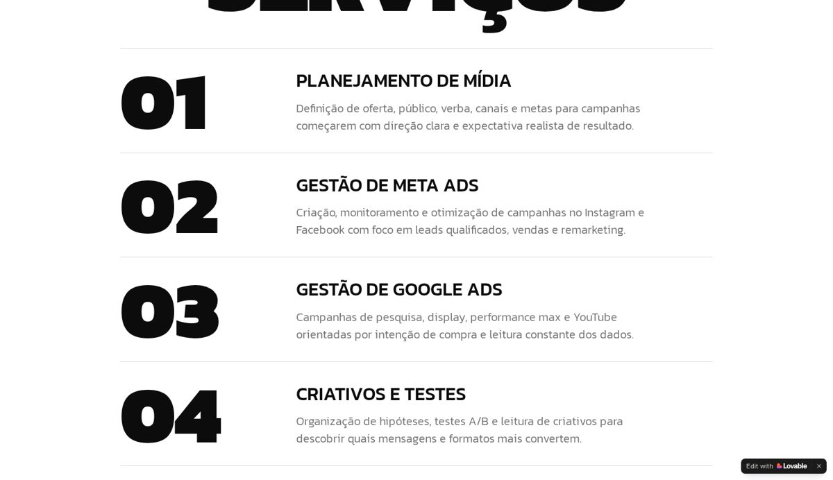Outra seção do site Gestor de Tráfego